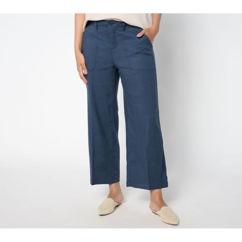 NYDJ Wide Leg Linen-Blend Pants in Navy Blue 10